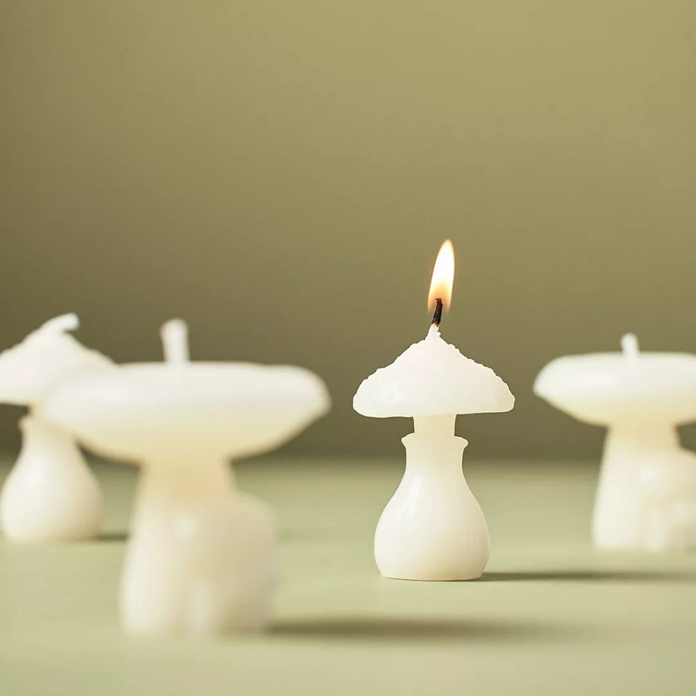 Anthropologie White Mushroom Shaped Wax Candles, Set of 4